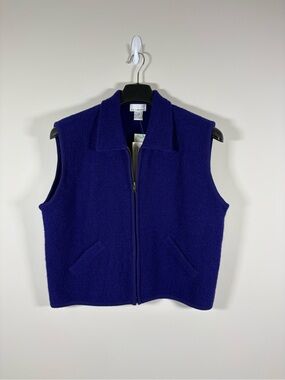 NWT VINTAGE Zip-Front Sleeveless Wool Vest Deep Purple Fall Winter Layering